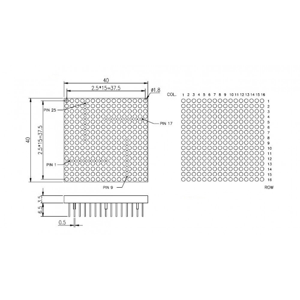 Матрица 40mm 16*16 LED красная для Arduino